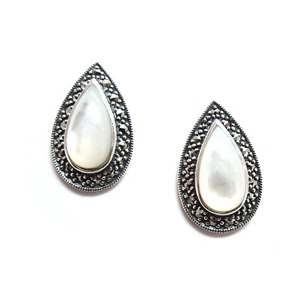 Mother of Pearl Marcasite Teardrop Earrings - Click Image to Close
